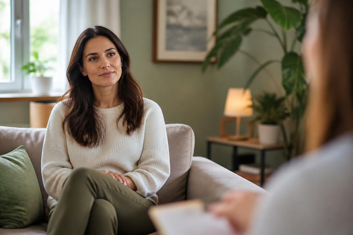Woman in a calm, supportive counselling session